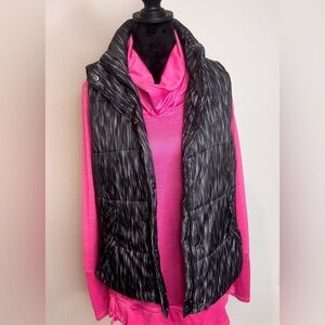 Liz Claiborne Quilted Zip-Up Puffer Vest – Monochrome Print, Size M